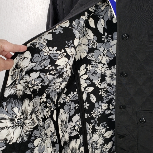 Susan Graver Black Lightweight Quilt Stitch Button Up Water Resistant Coat Sz M. - Picture 5 of 12